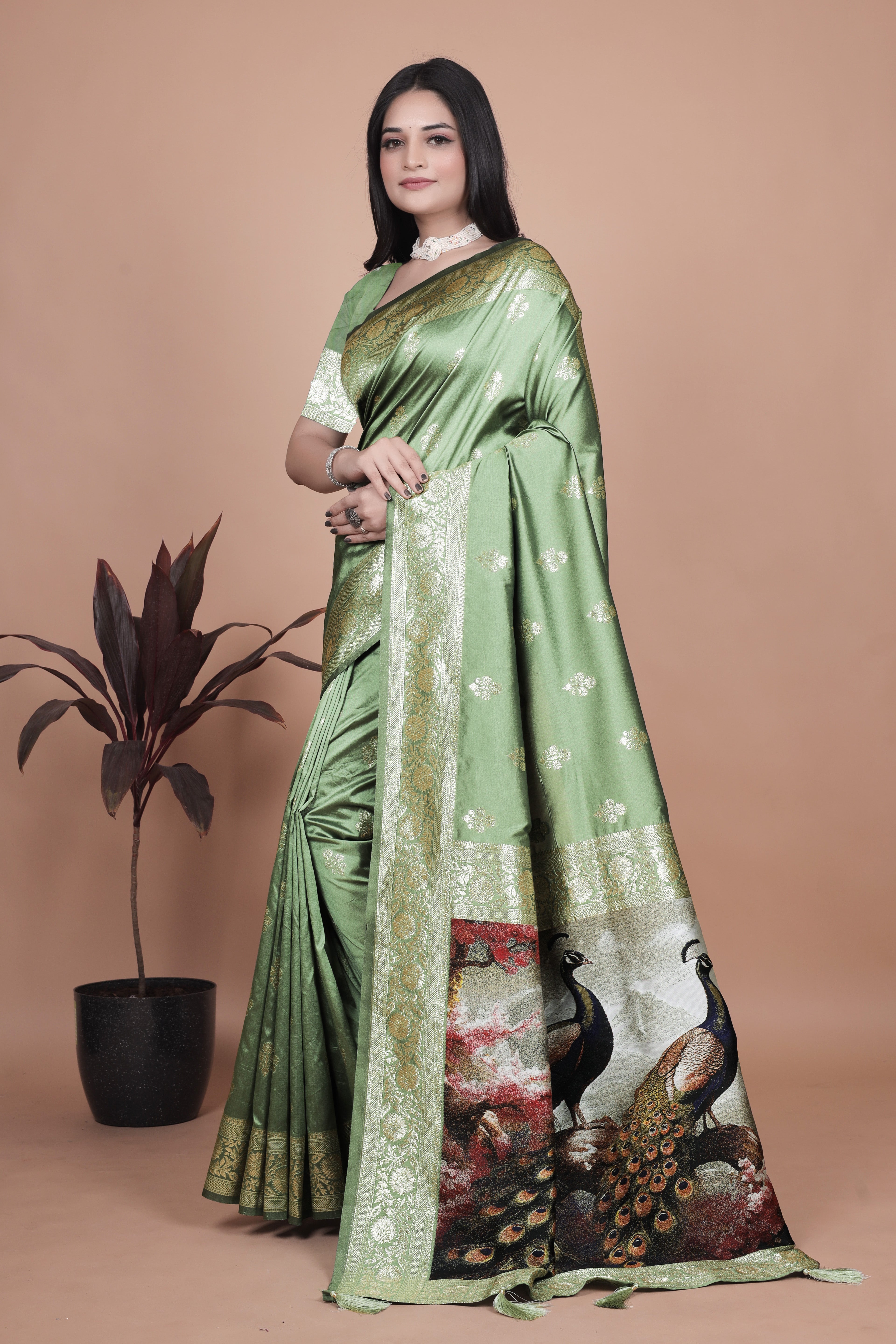 Royal Purple Banarasi Silk Saree with Peacock Pallu Design
